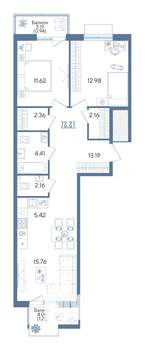2-к квартира, вторичка, 72м2, 3/13 этаж