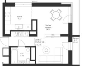 1-к квартира, вторичка, 39м2, 13/24 этаж