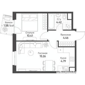 2-к квартира, вторичка, 40м2, 12/17 этаж