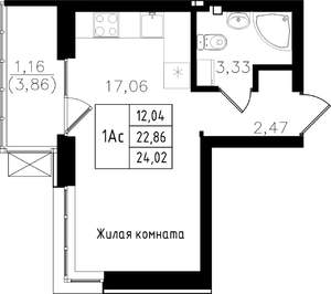 Студия квартира, строящийся дом, 24м2, 7/15 этаж