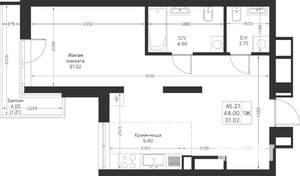 1-к квартира, вторичка, 45м2, 3/24 этаж