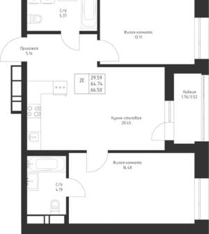2-к квартира, вторичка, 67м2, 12/23 этаж