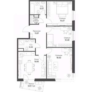 3-к квартира, строящийся дом, 86м2, 3/17 этаж