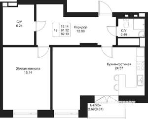 1-к квартира, вторичка, 62м2, 5/5 этаж