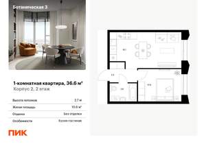 1-к квартира, вторичка, 37м2, 2/15 этаж