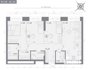 3-к квартира, строящийся дом, 82м2, 9/23 этаж