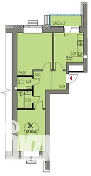 2-к квартира, строящийся дом, 52м2, 2/10 этаж