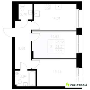 2-к квартира, вторичка, 59м2, 3/8 этаж