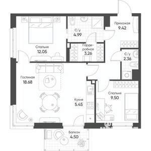 3-к квартира, строящийся дом, 67м2, 15/20 этаж