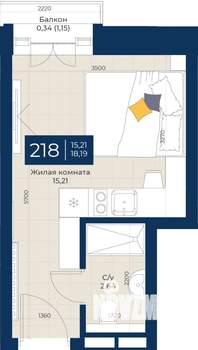 1-к квартира, вторичка, 18м2, 2/5 этаж