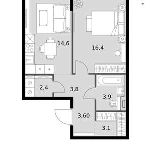 1-к квартира, вторичка, 48м2, 8/19 этаж