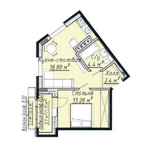 2-к квартира, строящийся дом, 41м2, 3/7 этаж