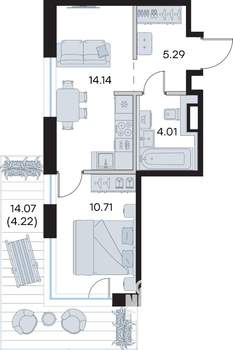 1-к квартира, вторичка, 38м2, 6/8 этаж