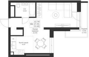 1-к квартира, вторичка, 33м2, 11/25 этаж