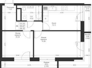 2-к квартира, вторичка, 53м2, 15/24 этаж