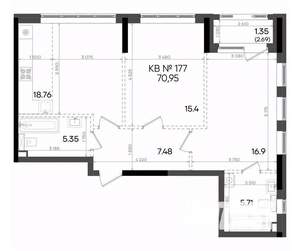 2-к квартира, вторичка, 71м2, 8/23 этаж