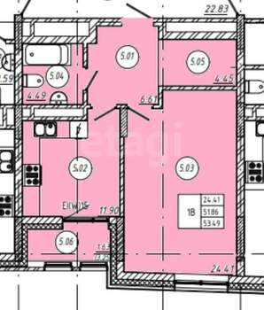 1-к квартира, вторичка, 53м2, 5/8 этаж