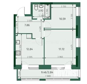 2-к квартира, сданный дом, 56м2, 8/16 этаж