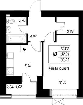 1-к квартира, строящийся дом, 33м2, 10/10 этаж