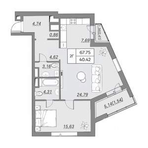 2-к квартира, вторичка, 68м2, 7/9 этаж