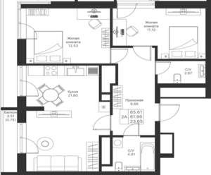 2-к квартира, вторичка, 66м2, 23/24 этаж