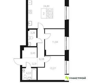 2-к квартира, вторичка, 70м2, 1/7 этаж