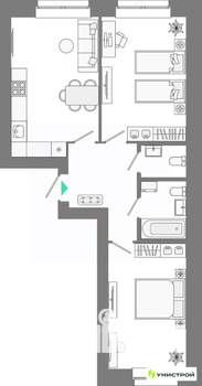 2-к квартира, вторичка, 61м2, 9/10 этаж