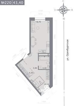 1-к квартира, вторичка, 43м2, 6/25 этаж