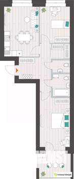 2-к квартира, вторичка, 64м2, 1/10 этаж