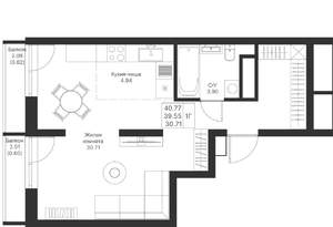 1-к квартира, вторичка, 41м2, 13/24 этаж