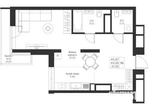 1-к квартира, вторичка, 44м2, 7/25 этаж