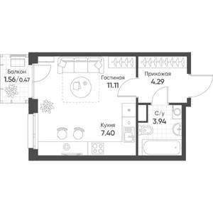 Студия квартира, строящийся дом, 27м2, 15/18 этаж