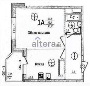 1-к квартира, вторичка, 46м2, 2/10 этаж