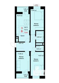 3-к квартира, строящийся дом, 73м2, 3/10 этаж