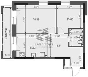 2-к квартира, строящийся дом, 59м2, 15/25 этаж