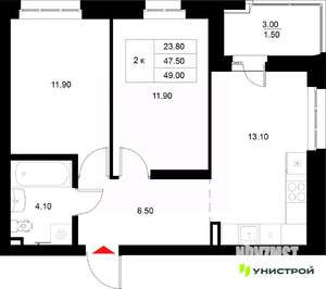 2-к квартира, вторичка, 49м2, 14/22 этаж