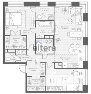 2-к квартира, вторичка, 89м2, 22/28 этаж