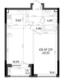 2-к квартира, вторичка, 49м2, 13/23 этаж