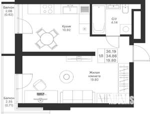 1-к квартира, вторичка, 36м2, 4/25 этаж