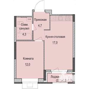 1-к квартира, строящийся дом, 39м2, 9/14 этаж