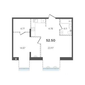 1-к квартира, строящийся дом, 53м2, 3/5 этаж