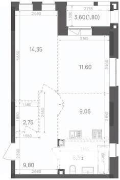 1-к квартира, вторичка, 56м2, 23/24 этаж