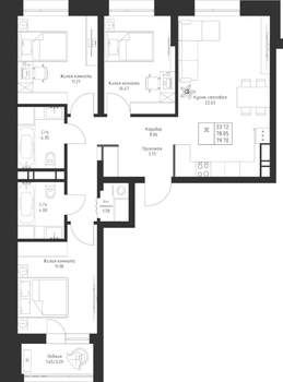 3-к квартира, вторичка, 80м2, 2/23 этаж