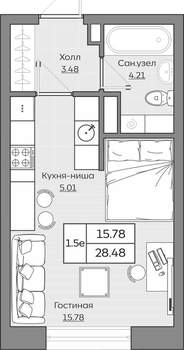 1-к квартира, вторичка, 28м2, 14/24 этаж