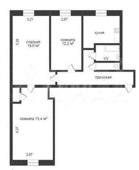 3-к квартира, вторичка, 71м2, 1/4 этаж