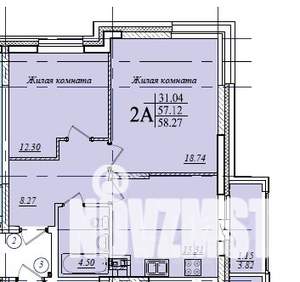 2-к квартира, сданный дом, 58м2, 2/19 этаж