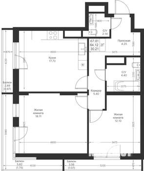 2-к квартира, вторичка, 68м2, 20/24 этаж