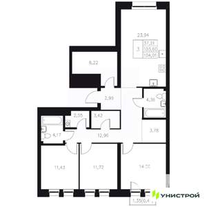 3-к квартира, вторичка, 104м2, 4/8 этаж