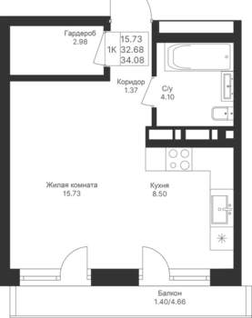 Студия квартира, вторичка, 34м2, 10/10 этаж