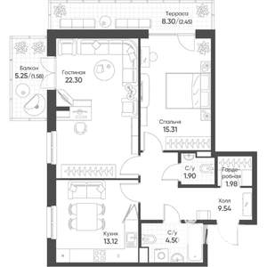 2-к квартира, строящийся дом, 73м2, 8/8 этаж